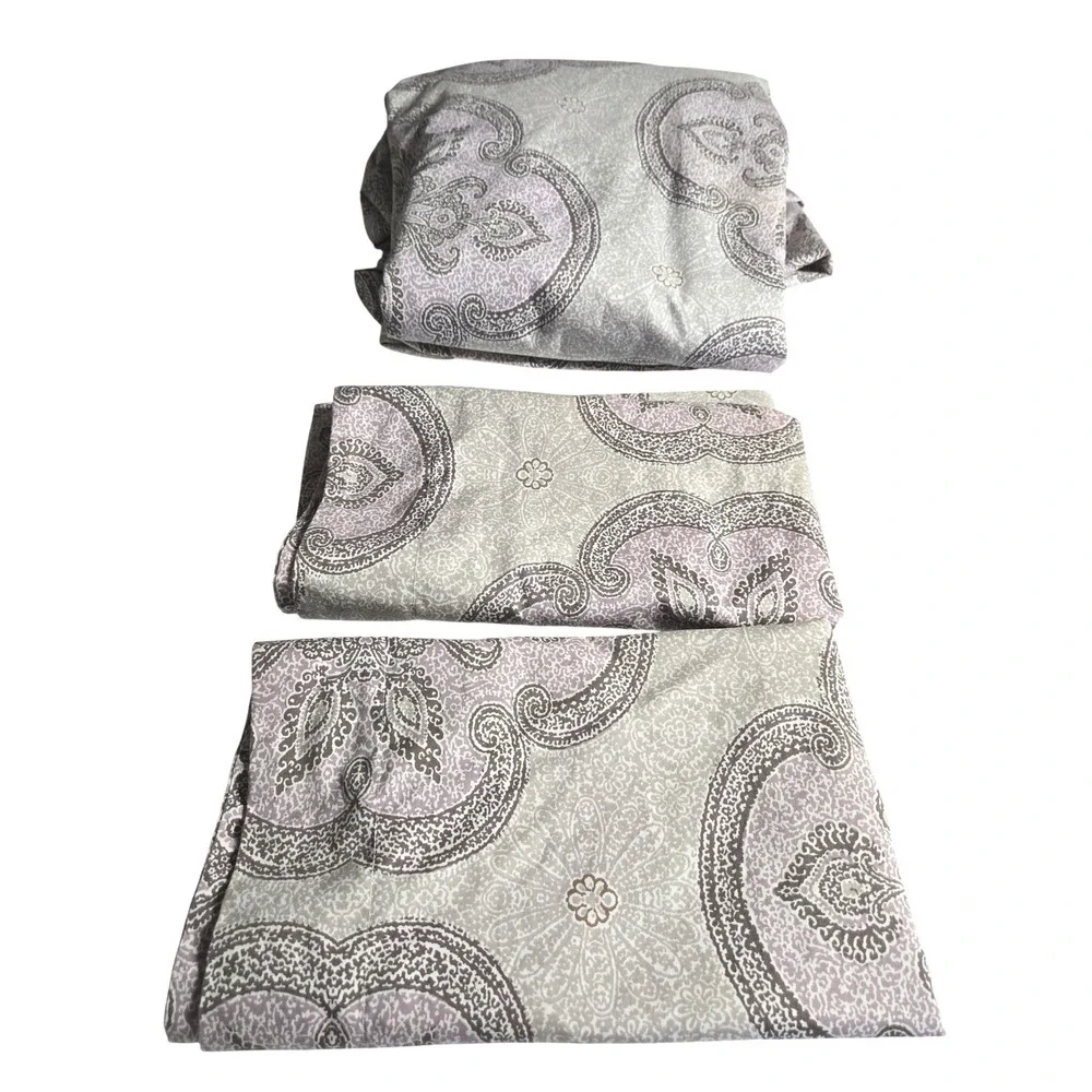 The Company Store King Duvet Set Lavender Taupe Paisley Cotton 2 pillow cases